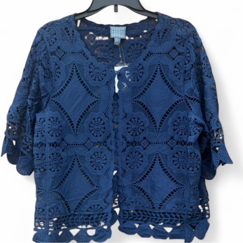Designs Navy Blue Floral Lace Cardigan - NWT